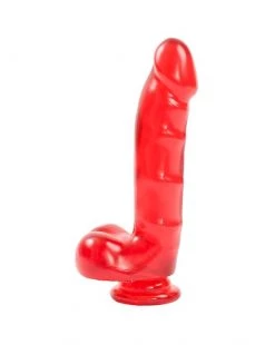 Doc Johnson Jelly Jewels Cock And Balls With Suction Cup - Ruby - 7.5 Inch