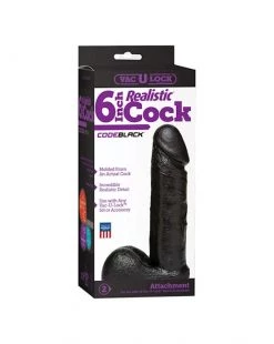 Doc Johnson Vac-u-lock Code 6 Inch Realistic Cock - Black - 6 Inch