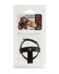 Doc Johnson Reds Leather 3 Piece Cock & Ball Divider /red - Black -Hot Sale Doc Johnson Store 157615 2